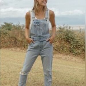 Light Blue Distressed Denim Overalls
